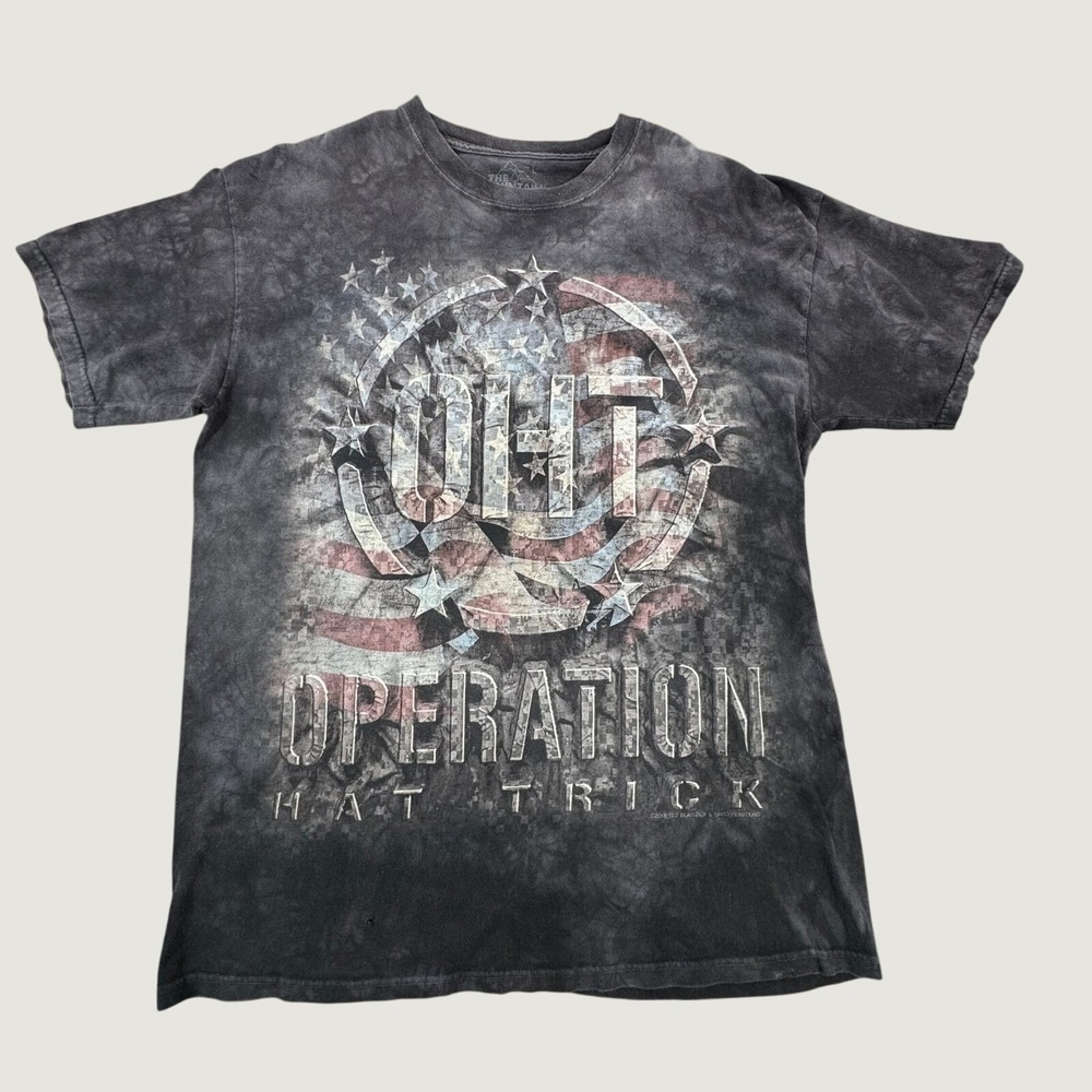 The Mountain Mens Operation Hat Trick Skull American Flag Tie Dye T-Shirt L FLAW
